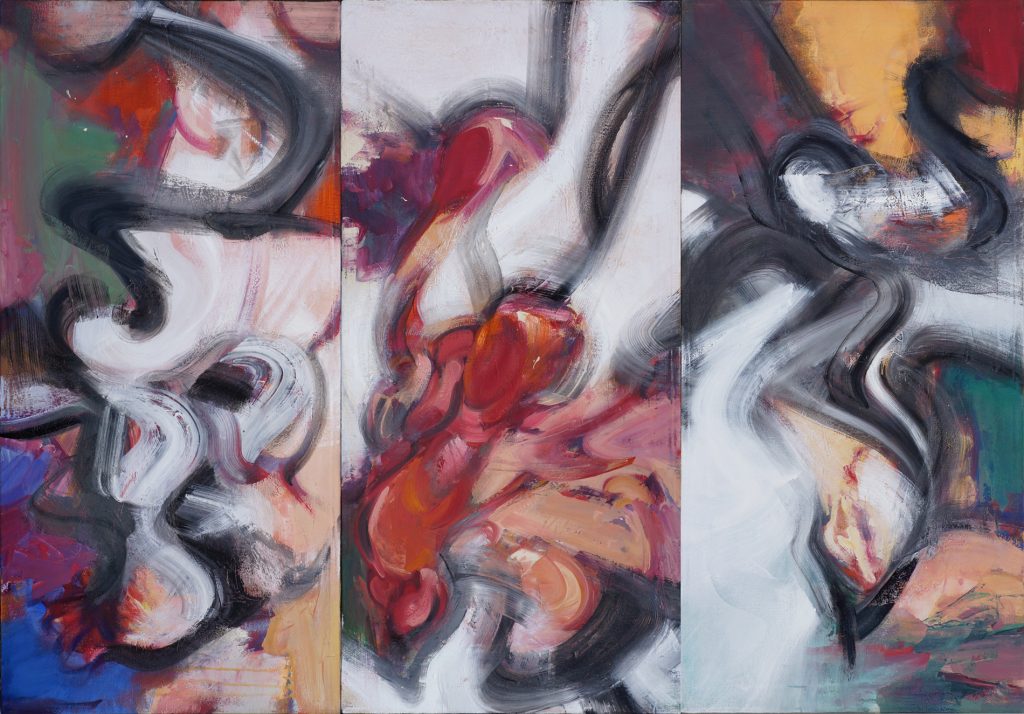 Tribute to an American Expat-revisited Oil on linen, three panels, 42” x 60” / 107 x 153 cm.
